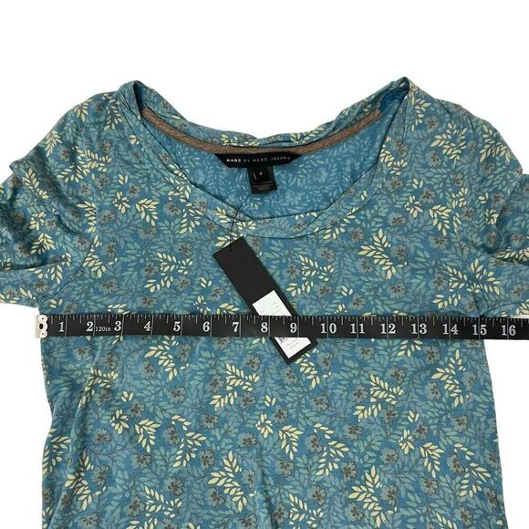 Marc Jacobs Small NWT Floral Teal Blue Cotton Long Sleeve Top - Picture 11 of 12